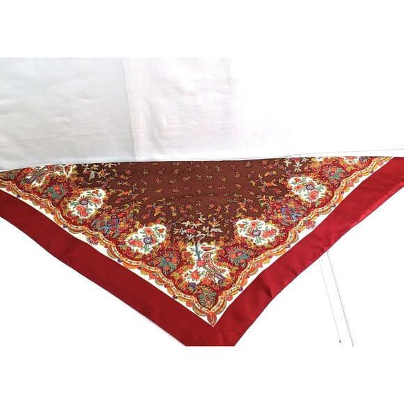 Liberty of London 100% Silk Twill Red Brown Floral Foulard Border Scarf 23"X23" - Picture 6 of 16